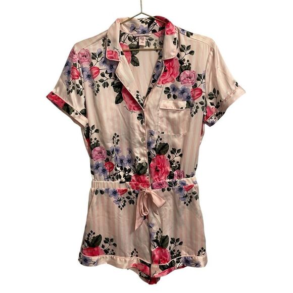 Victoria's Secret Rose Floral Romper Sleepwear Pajamas Pink Size MED - Picture 1 of 6